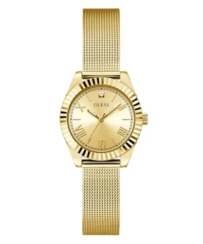 GUESS Damen Uhr GD Mini Luna GW0842L2 - Elegante Armbanduhr für Damen von Guess, goldfarbenes Edelstahlgehäuse, mit funkelnden Steinchen und in edler Geschenkbox – perfekt für besondere Anlässe.