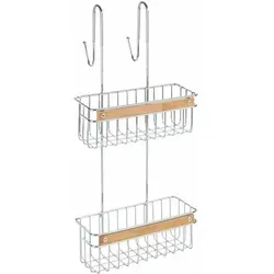 WENKO Bad Regal Zerbo – 2 Etagen Duschcaddy ohne Bohren - Badablagen für mehr Stauraum: Das WENKO Duschregal Zerbo aus hochwertigem Edelstahl und Bambus bietet mit zwei Etagen Platz für Ihre Badutensilien und lässt sich einfach ohne Bohren anbringen.