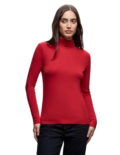 Street One Damen 3228395 Basic Rollkragen-Shirt, Racing Red, Größe 44 - Damenbluse mit Rollkragen und Langarm, vielseitig kombinierbar und perfekt für jeden Anlass. Maße bei EU-Größe 38: Brustweite 45 cm, Länge 64 cm.