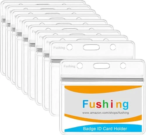 Fushing 10PCS Clear Waterproof Kunststoff Abzeichenhalter Namensschild Abzeichen ID-Kartenhalter (Horizontal)