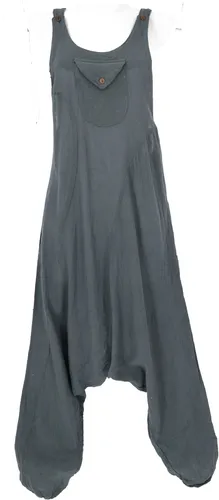 Natürliche Boho Latzhose - luftiger Jumpsuit in anthrazit/graublau - Moderne Latzhose im Ethno-Stil, aus 100% Baumwolle, ideal für ganzjährige Outfits. Bequemer Schnitt und mittlere Taille sorgen für optimalen Tragekomfort.