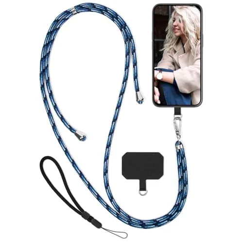 moex Unleash für Nothing Phone (2a) Handyband zum Umhängen ohne Hülle, Handykette Universal mit Karabiner, Handy Band abnehmbar, Kette mit Pad für Handyhülle, Navy, Silber