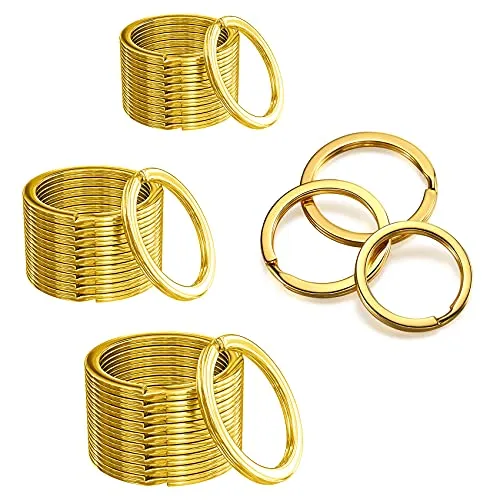 JeoPoom Schlüsselring[30 Stück], Flache Schlüsselanhänger Ring, Schlüssel Zubehör für Home Auto Office Schlüssel Befestigung, Arts und Crafts DIY Zubehör, 3 Verschiedenen Größen(Golden)