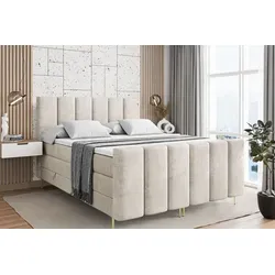 ALTDECOR Boxspringbett mit Goldfüßen und Stauraum - Creme - Das stilvolle Boxspringbett bietet mit zwei Bettkästen viel Stauraum für Bettwäsche. Die hochwertigen Matratzen H3 und H4 garantieren optimalen Schlafkomfort und passen sich perfekt an Ihren Körper an.