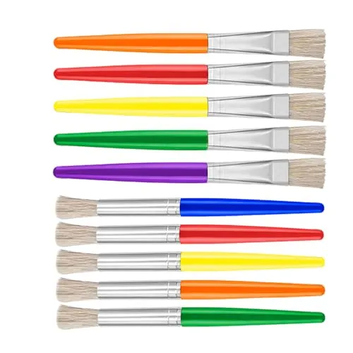 10-Stück Malen Pinsel Kinder, Malpinsel für Kleinkinder, Wasserfarben Kinder ab 2 Jahre, Große Pinsel Runde und Flache Pinselset, Wasserfarben Pinselset für Abwaschbare Farbe Acrylfarbe Malanfänger