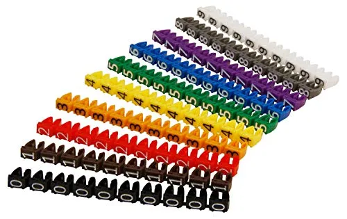 MC POWER Kabelmarker-Clips | bedruckt 0–9, 100er-Pack, für Kabel bis 6 mm | Ziffern-Markierung und Ordnung