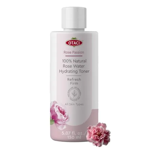 OTACI Rose 100% Reines & Natürliches Damaskus Rosenwasser, Gesichtswasser, Gesichtsreinigung, Gesichtspflege, Anti Akne, Beruhigt & Verfeinert die Poren, Geschenk für Frauen, Vegan