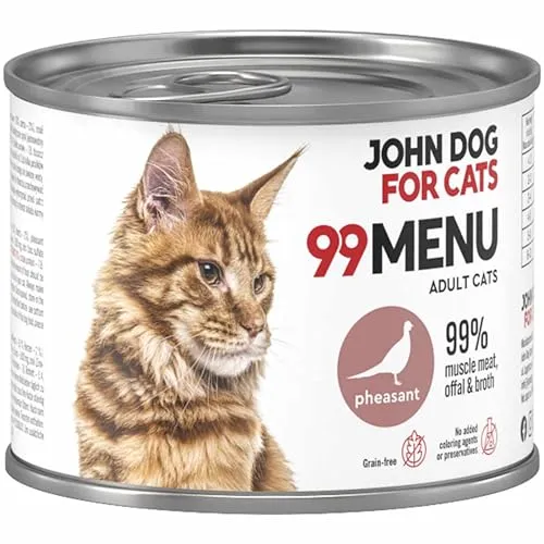 John Dog für Katzen 99 Menü Nassfutter für erwachsene Katzen mit Fasan 200g