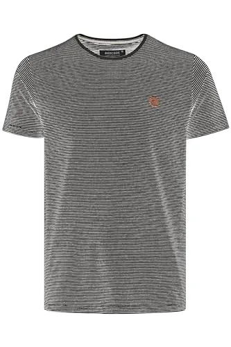 Indicode IDLupko Herren T-Shirt Kurzarm - Stylisches Streifenshirt in Schwarz - T-Shirts für Herren, lässiger Regular Fit, aus nachhaltiger Baumwolle, ideal für Sport und Alltag, mit coolen Streifen und Kunstleder Patch.