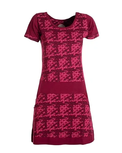 Vishes - Alternative Bekleidung - Damen Longshirt-Kleid Kurzarm Mini-Kleid Tunika-Kleid T-Shirtkleid Dunkelrot 38