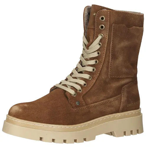 Bullboxer Stiefel Leder - Braun - 31 - Dieser Schnürboot bietet ein praktisches Einsteckfach und eine robuste Profilsohle für einen persönlichen Look. Mit wärmendem Filz und gepolstertem Wechselfußbett sorgt er zudem für hohen Komfort.