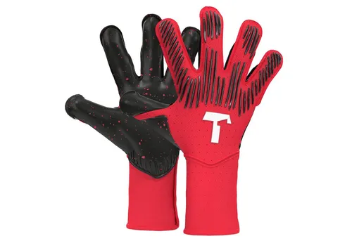 T1TAN Torwarthandschuhe Erwachsene, REBEL Solar Red, Größe 6-11 - Hochwertige Torwarthandschuhe in auffälligem Rot. Ideal für den Fußball, bieten sie optimalen Grip und Komfort für jeden Torwart.