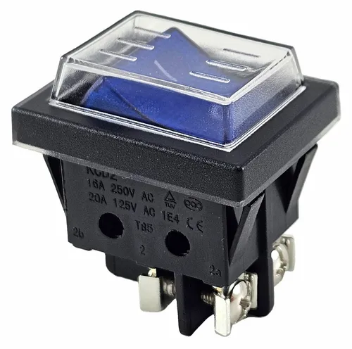 Wippenschalter Blau mit Wasserdichte Abdeckung und Schraubanschluss 4pin 16A 250