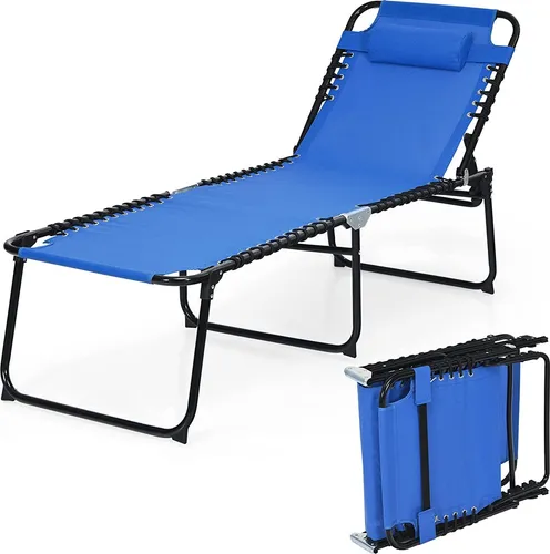 GOPLUS Klappbare Sonnenliege mit Verstellbarer Rückenlehne - Gartenliege mit 4-fach verstellbarer Rückenlehne und klappbarer Fußstütze, ideal für Garten, Balkon oder Camping. Wasserdicht und leicht transportierbar.