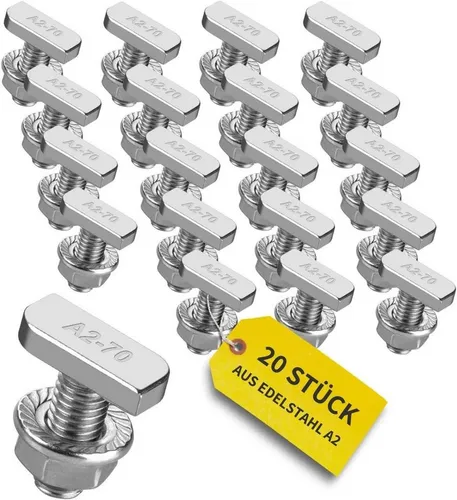 avoltik Solarmodul-Halterung Hammerkopfschrauben M8 I M10 mit Flanschmuttern Edelstahl A2 Solar, (10, 20 oder 50er Set Hammerkopfschrauben mit Flanschmuttern in M8 20mm, M8 25mm, M10 25mm oder M10 30mm, 20-tlg., 10/20/50er Set Hammerkopfschrauben M8/M10 mit Flanschmuttern, Farbe silber)