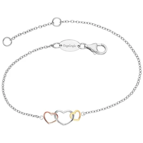 Engelsrufer Damen Armband mit Tricolor Herz-Anhänger - Elegantes Damenarmband aus Sterling Silber, Gold und Roségold, mit einem symbolischen Herz-Anhänger. Längenverstellbar und nickelfrei für optimalen Tragekomfort.