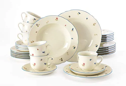 Seltmann Weiden Kombiservice 30-teilig Marieluise Streublume - Tafelservice aus robustem Hartporzellan, backofen- und salamanderfest, ideal für die aktive Küche. Hergestellt in Deutschland mit umweltfreundlicher Produktion.