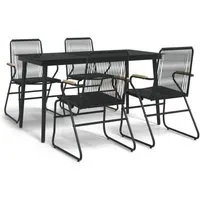 vidaXL 5-tlg. Garten-Essgruppe Schwarz PVC Rattan - Gartenmöbel-Set aus strapazierfähigem PVC-Rattan, wetterfest und pflegeleicht. Genießen Sie Komfort und Stil beim Essen im Freien mit stabilen Stahlgestellen und einer eleganten Glasplatte.