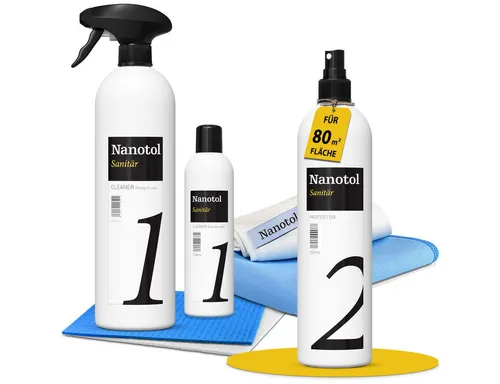 Nanotol Profi Badreiniger-Versiegelung-Set - Reinigungsmittel mit Lotuseffekt: Komplettset für strahlend saubere Oberflächen, Anti-Haft Beschichtung gegen Kalk, ideal für Dusche, Waschbecken und Fliesen.