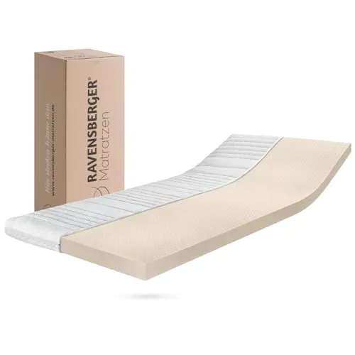 RAVENSBERGER Latextopper Natura-LUX H2/3 80x200 cm - Matratzenauflage aus 100% Naturlatex mit Baumwoll-Doppeltuch-Bezug, ideal für optimalen Schlafkomfort und Unterstützung der Wirbelsäule.