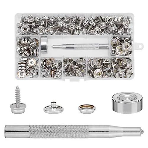 peinat 50 Sätze Druckknöpfe Set, Canvas Snaps Fastener, Metallknöpfe, Planenschrauben, Leinwand Druckknopf Schraube Edelstahl mit 2 Fixierwerkzeug für Planen, Schiffe, Möbel, Segeltuch, Autozelte