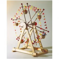 Spielzeug Kraul Riesenrad mit 3 Püppchen - Bausatz - Lernspielzeug mit Handantrieb, fördert die Kreativität und Motorik von Kindern, inklusive deutscher Anleitung.