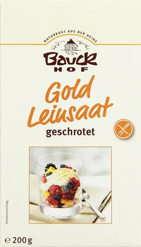 Bauckhof Bio Gold-Leinsaat geschrotet glutenfrei (200g) Leinsamen Vegan Goldlein