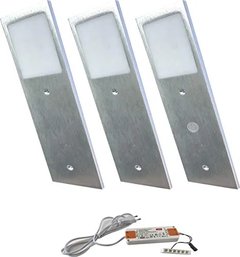 ACCE Super dünn Aluminium LED Unterbauleuchte 3er Set - Küchenmöbel Leuchte mit warmweißem Licht (3200K) und energiesparenden 5 Watt pro Leuchte, ideal für moderne Küchen.