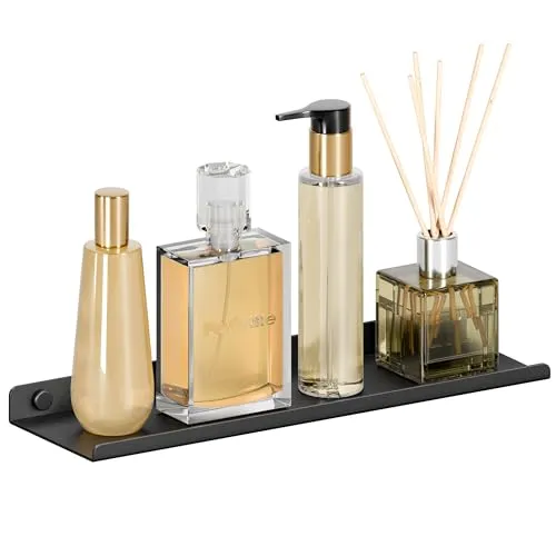 Minismus Wandregal – Edelstahl Hängeregal mit Anti-Fall Kante – Für Badezimmer, Küche, Wohnzimmer, Büro und mehr – An Jeder Wand Montierbar, Rostbeständig, Bis 10 kg Belastbar (300 mm x 90 mm)