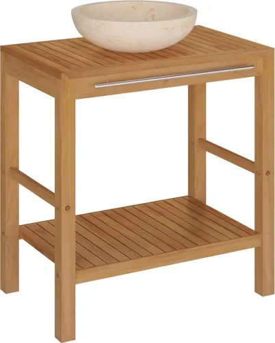 vidaXL Waschtisch Massivholz Teak mit Marmor-Waschbecken - Eleganter Badezimmerwaschtisch aus hochwertigem Teakholz mit einem stilvollen Marmorwaschbecken. Ideal für moderne Badezimmer und zur individuellen Gestaltung Ihrer Wohlfühloase.
