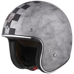 Bogotto V541 Scacco Jethelm, silber, Größe XS - Motorradhelm aus robustem Thermoplastik, mit Druckknöpfen für Helmschirm-Anbringung und gepolstertem Verschlussriemen für hohen Tragekomfort.