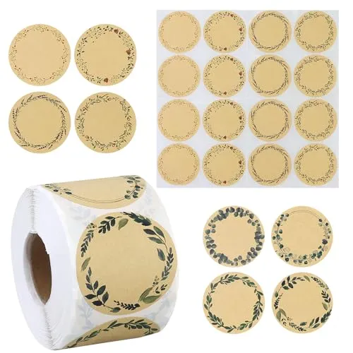 Rollen Kraftpapier Aufkleber, 5cm Aufkleber Etiketten Rund,Geschenkaufkleberfür Marmeladen Backen, Geschenktüten, Flaschen Marmeladen Etiketten, Küche Umschlag 1