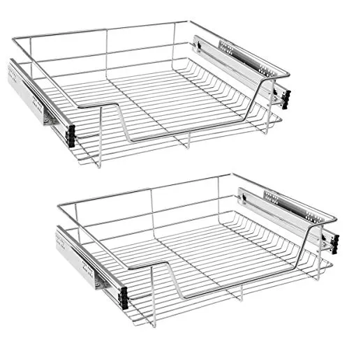 HENGMEI 2x Küchenschrank Teleskopschublade 60cm Schrankauszug Ausziehbare Ablage Küchenschubladen Organizer Küchen Regal Korbauszug Schlafzimmerschublade Vollauszug 20kg Belastbar