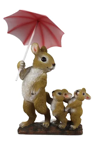 Dekofigur Hasen Familie mit Regenschirm Tierfigur Gartenfigur 19x26 cm Kaninchen