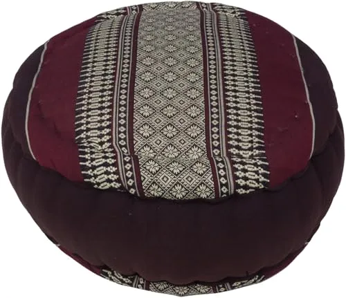 GURU SHOP Rundes Meditationskissen - Yoga Kissen in Braun/Rot, 18x30x30 cm - Bequemes Meditationskissen mit stabiler Kapokfüllung. Ideal für entspannte Sitzpositionen und als Bodenkissen. Mit praktischer Trageschlaufe für einfachen Transport.