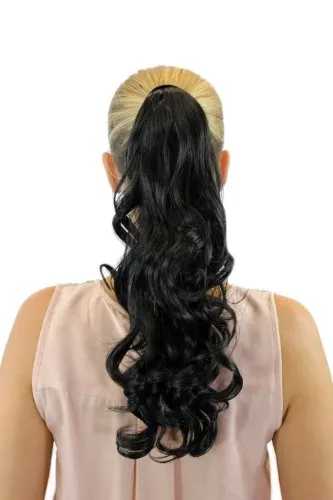 WIG ME UP Haarteil Zopf Pferdeschwanz neues System mit Steckkamm Haarreif Haarband Dunkelbraun gewellt leicht lockig 45 cm ROSY-3