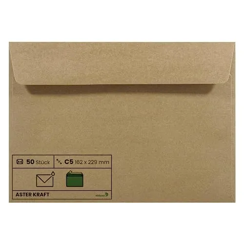 Netuno 50 Umschläge Kraftpapier Natur-Braun DIN C5 16,2x22,9 cm