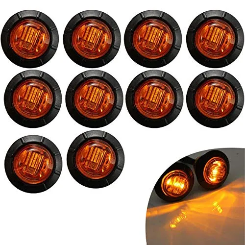 KYYET 10 Stück (3/4 Zoll) Mount LED Heckmarkierungsleuchten für LKWs, Trails, Cab Marker, RV Marker, Marine LED Utility Strip Licht für Boote, Rücklicht, Bremslicht, Bremslicht, 12 V (Bernstein)