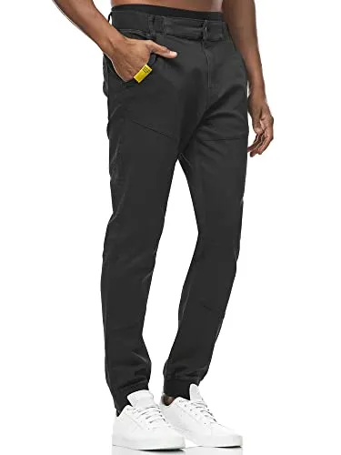 Indicode Herren Zannes Stoffhose mit 5 Taschen | Stretch Hose Herrenhose für Männer Black, S
