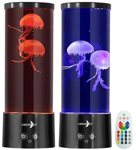 Lunartec Quallenlampe: 2er-Set LED-Quallen-Leuchten, 17 Farben, 4 Modi, 3 Helligkeiten (Quallen Lavalampe, Lavalampe mit Farbwechsel, Tischleuchte Batterie)