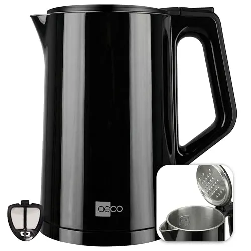 aeco AQA PRO Edelstahl Wasserkocher 1,5 Liter – Kabellos, Cool-Touch, BPA-frei - Stylischer Wasserkocher mit Cool-Touch-Doppelwand-Technologie. Sicher für Haushalte mit Kindern, energiesparend und mit abnehmbarem Kalkfilter für besten Wassergenuss. Perfekt für Tee und mehr!