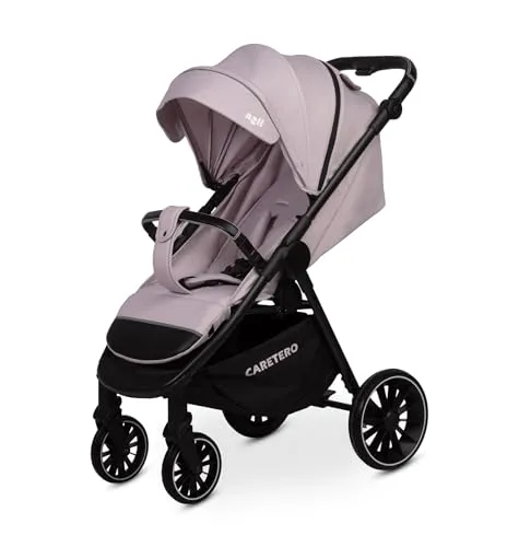 CARETERO - Leichter Kinderwagen, Agil Pram mit verstellbarem Sitz, Verdeck und Stauraum - Reisebuggy mit Sicherheitsgurt, verstellbarem Griff und Regenschutz - Kinderwagen für Kleinkinder - Rauchig
