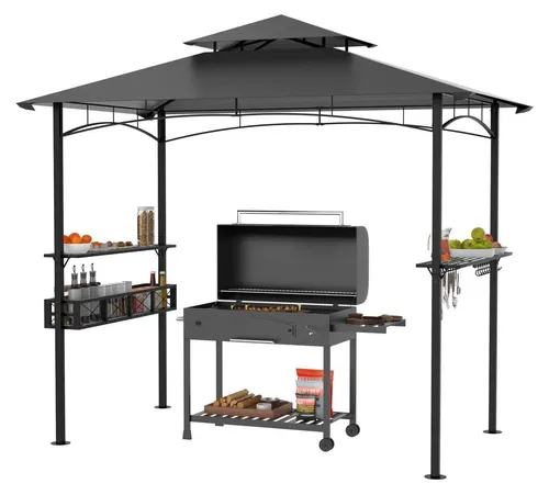 Grillpavillon mit Doppelschichtdach 245 x 153 x 250 cm Grau