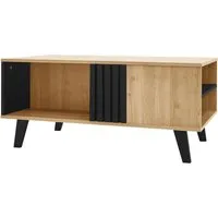 OKWISH Couchtisch 100x60x45 cm mit Stauraum in Holzoptik