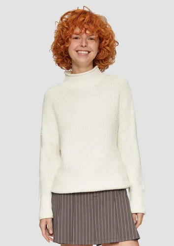QS Longpullover Strickpullover Loose Fit Strickpullover mit Stehkragen aus Baumwollmix