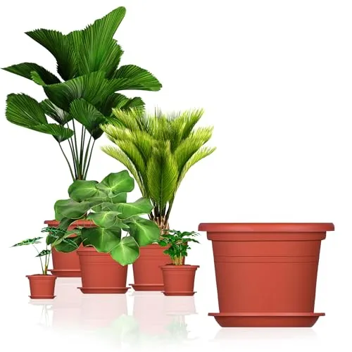 BigDean 3X Blumentopf Ø 20 cm Farbe Terrakotta & Untersetzer Kunststoff Pflanztopf Containertopf Übertopf Pflanzkübel rund 20 x 14,5 cm Blumentöpfe