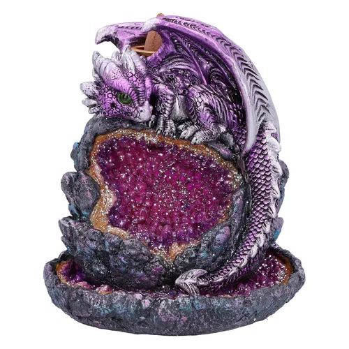 Crystalline Protector Purple Dragon Geode Backflow Incense Burner NEU