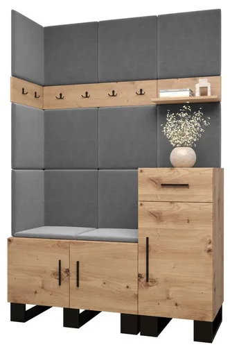 ABIKS MÖBEL Garderoben-Set ARTIN mit gepolsterten Paneelen - Modernes Garderoben-Set mit gepolsterten Paneelen für stilvolle Flure. Viel Stauraum und individuelle Gestaltungsmöglichkeiten machen es zum perfekten Möbelstück für Ihr Zuhause. Robuste Bauweise und elegantes Design in Artisan Eiche.