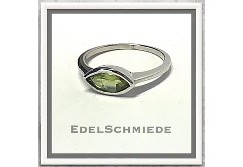 Edelschmiede925 Silberring schmaler Silberring rhod Peridot navette Größe 58