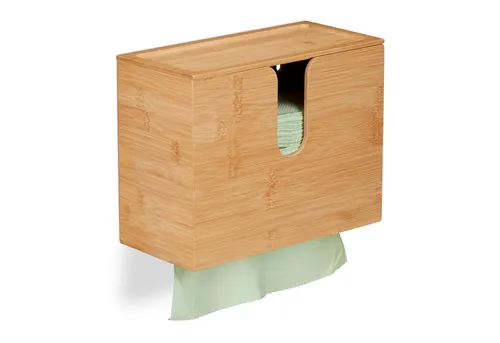 relaxdays Papiertuchspender aus Bambus mit Deckel - Sonstige Badaccessoires, eleganter Papierhandtuchspender aus nachhaltigem Bambus für ein stilvolles Badezimmer und einfache Handhabung.